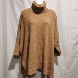 Camel 3/4 Sleeve Oversized Batwing Tunic Style Turtleneck Size L EUC # 178
